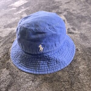 Polo Ralph Lauren 100% Linen Blue Bucket Hat One Size White Pony Logo Unisex